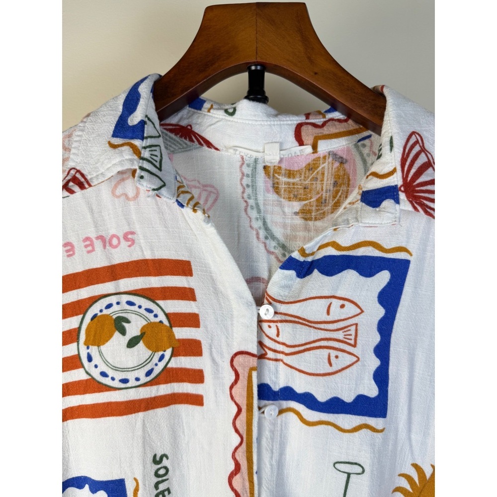 Label of Love Women Button down Easy Shirt Medium Muti Boho Rayon Linen Summer - Picture 2 of 16